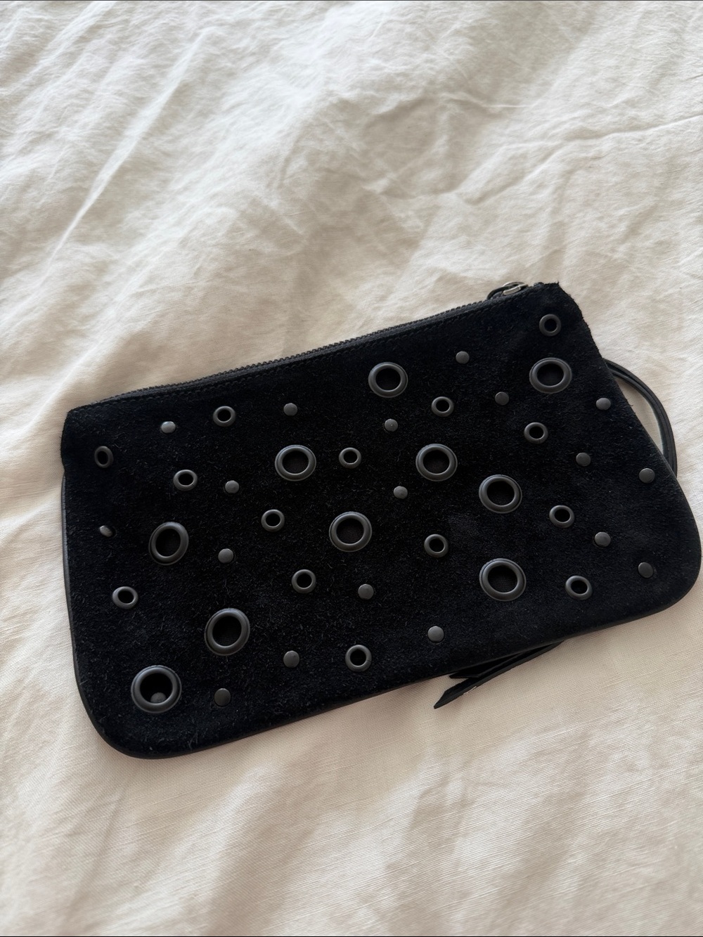 Club Monaco Black Suede Eyelet Wristlet Clutch